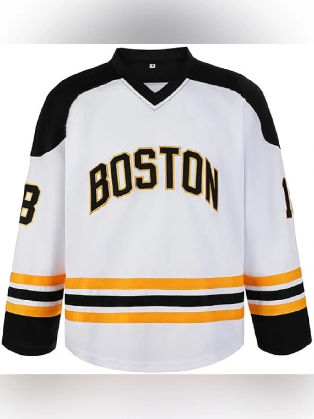 Boston White & Black Stripe Men's Hockey Sweater